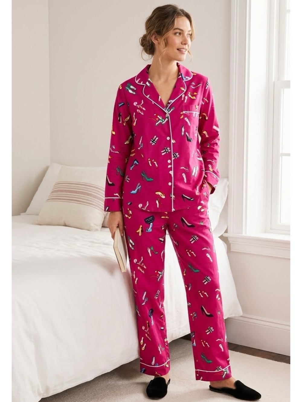 NWT Kate Spade Long Sleeve Shoe Themed Pajama Set Size M Playful Preppy Retro